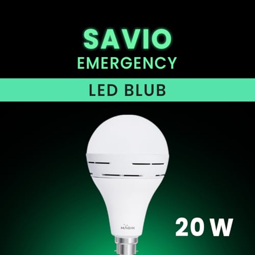 Image of MAGIK Savio 20W LED Rechargeable Emergency Bulb | 6500K Cool White | 4-Hour Backup | B22 Base | Energy Efficient Light for Power Cuts | Pack of 1