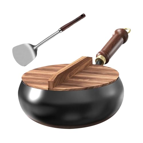 Olla De Inducción - Sartén De Hierro Para Inducción Con Tapa Y Espátula - Sartén De Fondo Plano Con Tapa Y Espátula, Utensilios De Cocina Para Todo Tipo De Fogones, Placas Eléctricas, Barbacoa Y Acamp