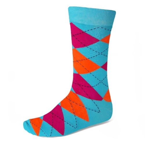 tiemart Men's Socks, One Pair (Turquoise and Tangerine Argyle)