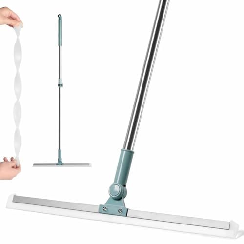 Image of ZURENI Magic Broom Silicone Floor Wiper with Stainless Steel Extendable Handle Rotating Squeegee Adjustable Sweeper for Tile Marble Bathroom Kitchen Glass & Window Cleaning (Pack of 1, Multicolour)
