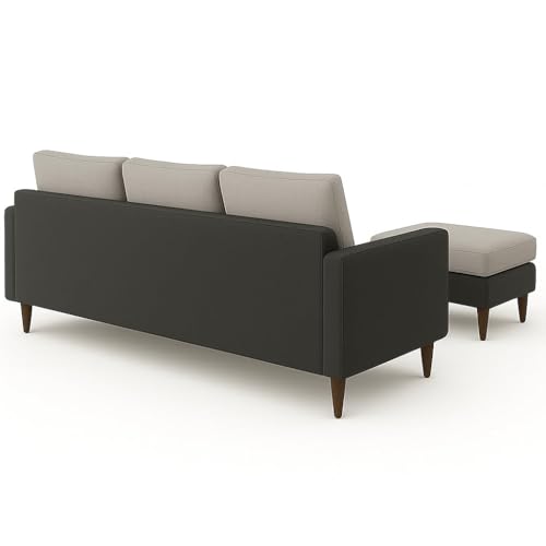 Image of FURNY Canvas Fabric 4 Seater Convertiable L Shape Sofa Set 3 Seater Modern Sofa Set & Ottoman for Living Room (Light Grey-Dark Grey) with Velvet Fabric | Durable Comfort | Modern De