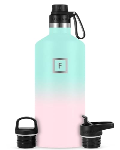 IRON °FLASK Camping & Hiking Hydration Canteens - 3 Lids (Narrow Spout Lid) Leak Proof Vacuum Insulated Stainless Steel - Hot & Cold Double Walled Sports Water Bottle - Bubble Gum, 64 Oz -  IRO-FGS-A044-01-AC1US