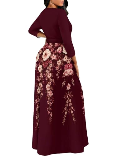 Image of Plus Size Maxi Dress for Women V Neck 3 /4 Sleeve Wrap Dress