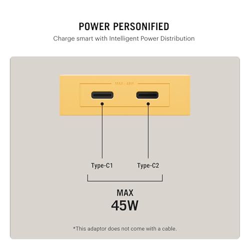 Image of DailyObjects POP 45W Wall Charger Adapter with Foldable Pins|USB-C Dual Port Power Output|Fast Charging|GaN5|Slim|Support iphone 12 13 14 15 16 pro Max, Android,ipad,samsung,oneplus|Lightweight-Yellow
