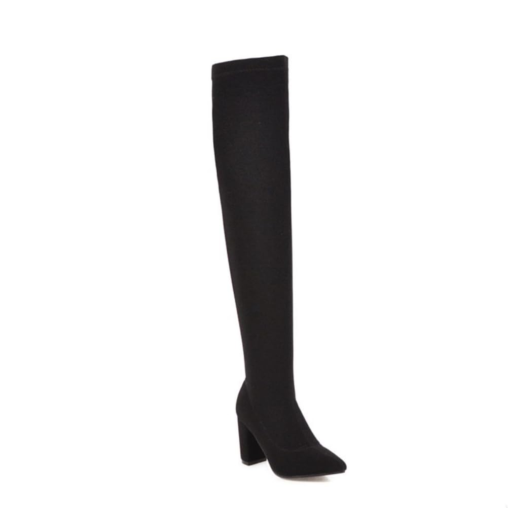 Womens Over The Knee Boots Pointed Toe Block Heels Glitter Leopard Print Comfortable Non Slip Wear Resistant Evening