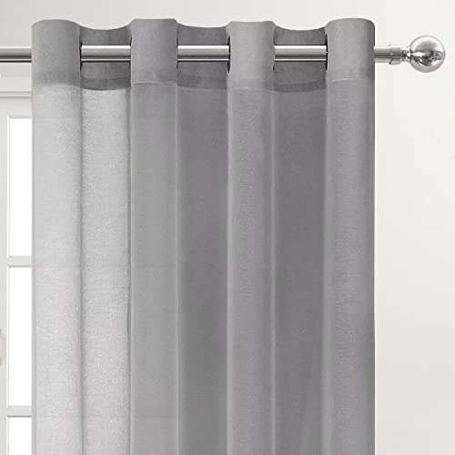 DWCN Grey Sheer Curtains Textured Semi Transparent Eyelet Top Decorative Voile Curtain for Living Bedroom 52" Wide x 63" Drop, 2 Panels - Image 2