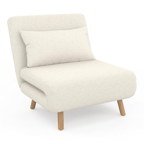 IDMarket - Fauteuil Convertible Romeo lit d'appoint 1 Place 80x190 cm Bouclette Blanc