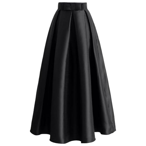 CHICWISH Women Bowknot Pleated Maxi Skirt Casual High Waist A-Line Prom Party Swing Long Skirts with Pockets