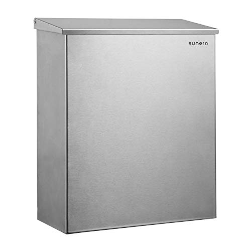 Sunera Sanitary Napkin Receptacle Bin Commercial Feminine Hygiene Products Tampon & Waste Disposal Container Wall-Mount 304 Stainless Steel Brush Finish cover