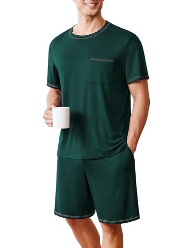 Image of Ekouaer Men's Pajamas Set Casual Short Sleeve Shirts and Shorts Soft 2 Piece Loungewear With Pockets