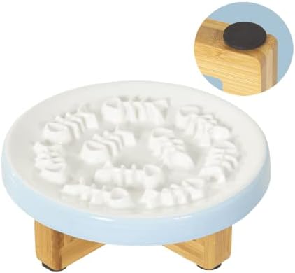 Slow Feeder Cat Bowl with Stand, Raised Cat Bowls for Slow Eating, Ceramic Elevated Slow Feed Cat Bowls, Pet Bowl for Cat and Dog, Cat Puzzle Feeder for Healthy Eating Diet,Blue