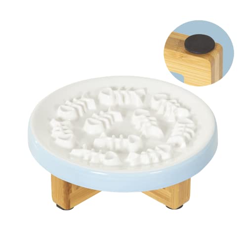 Slow Feeder Cat Bowl With Stand, Raised Cat Bowls For Slow Eating, Ceramic Elevated Slow Feed Cat Bowls, Pet Bowl For Cat And Dog, Cat Puzzle Feeder For Healthy Eating Diet,Blue #TOP22