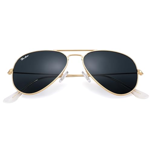 Pro Acme Small Aviator Sunglasses Glass Lens, Classic Metal Frame UV400 Protection for Men Women 55MM