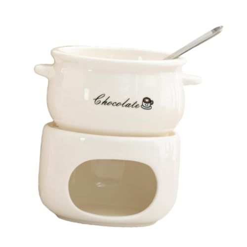 F Fityle Fondoir à chocolat en céramique, appareil à fondue au chocolat, chauffe-beurre, bol de service à fromage, fondant pour beurre, Blanc