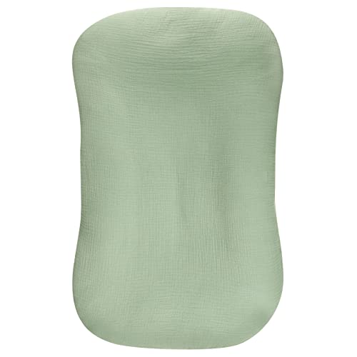 Image of Hooyax Muslin Baby Lounger Cover Soft Organic Cotton Slipcover Fits Newborn Lounger for Baby Boys and Girls (Light Bean Green)