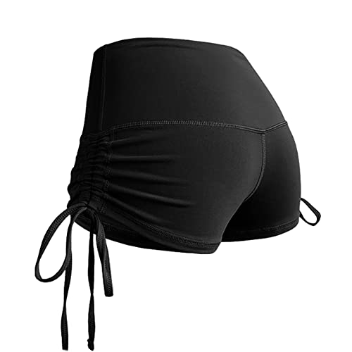 HOTIAN ショートパンツ レディース ショートレギンス 通気 吸汗 速乾 ホットパンツ ヨガ短パン スポーツ ヒップアップ 美尻 ランニング トレーニング(A74-ブラック・3XL)