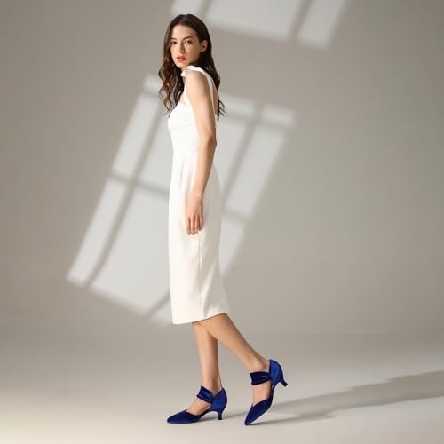 Image of RIBONGZ Kitten Heels for Women Closed Toe Comfortable Low Heels Pointed Toe Sexy Slip on Pumps Bridal Party Dressy Shoes