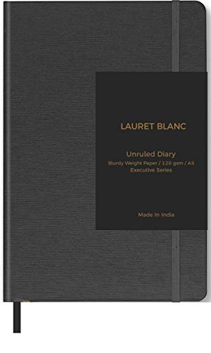 Image of LAURET BLANC Diary Journal Notebook A5 Hardcover with Elastic Enclosure with Back Pocket (Black, Unruled)