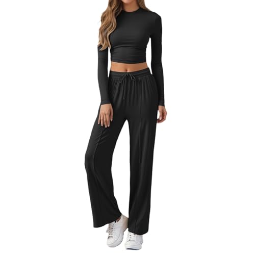 DUHENWU Conjunto de 2 piezas para mujer, elegante, conjuntos de lounge de manga larga, parte superior ajustada y pantalones de yoga, chándal, gimnasio, traje de pantalón para otoño e invierno, traje