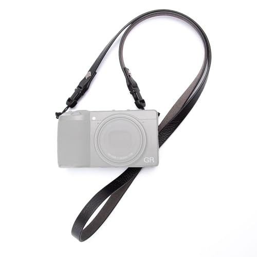 DBZZ Vintage Minimalist Leather Camera Neck Shoulder Strap For Ricoh GRII GRIII GRIV For Leica X1 For Fuji X-half X100VI (Black)