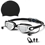 Schwimmbrille für Herren Damen, Bademütze Badebrille Set, Taucherbrille Erwachsene Antibeschlag und UV Schutz, Wassersport Schwimmbrillen Geschenke für Männer Damen Frauen Mädchen Jungen