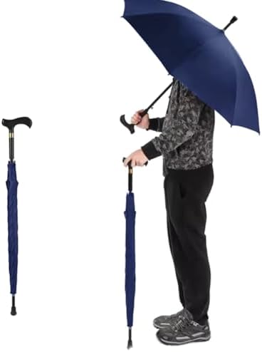 Adjustable Carbon Fiber Walking Cane Umbrella, 37-inch Windproof Hiking Umbrella, Blue, Lightweight Stick Umbrella for Rainy Weather and Outdoor Adventures