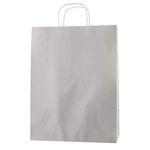 Thepaperbagstore 20 Sacs Cabas en Papier De Qualité Supérieure À Poignées Torsadées, Gris Clair - Grand 320x120x410mm