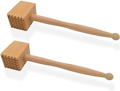 SR.CRANE Kitchen Wooden Tenderizer Tools 2 Sets For Tenderizing Steak Beef Poultry Best Hammer/Mallet Tool/Pounder For Tenderizing Steak, Beef And Poultry Beech Wood