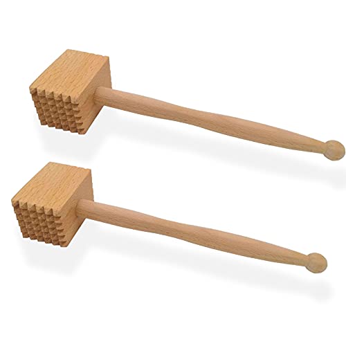 Sr.crane Kitchen Wooden Tenderizer Tools 2 Sets For Tenderizing Steak Beef Poultry Best Hammer/Mallet Tool/Pounder For Tenderizing Steak, Beef And Poultry Beech Wood #TOP18