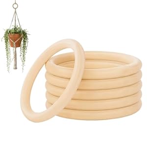 Wooden Rings, 6 Natural Acacia Wood Curtain Rings, Woodens Hoops for Crafts, Macrame Rings, Wooden Wreath Ring for DIY Projects, Durable and Smooth Finish