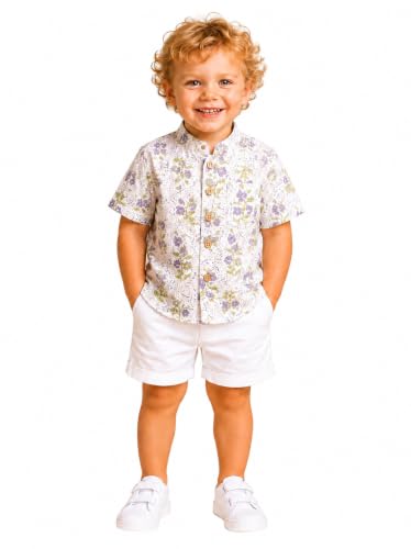 Image of A.T.U.N. (ALL THINGS UBER NICE) Boys 100% Cotton Printed Shirt | Half Sleeve Smart Casual Shirt for Kids | Soft Breathable Button Placket Top for Boys