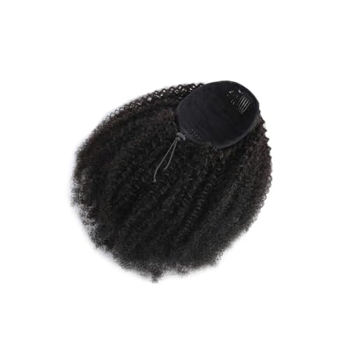 Mujeres Extensiones de cabello humano con cola caballo afro rizada y cordón ajustable 30 a 60 cm largo clip Uso diario(16inches)