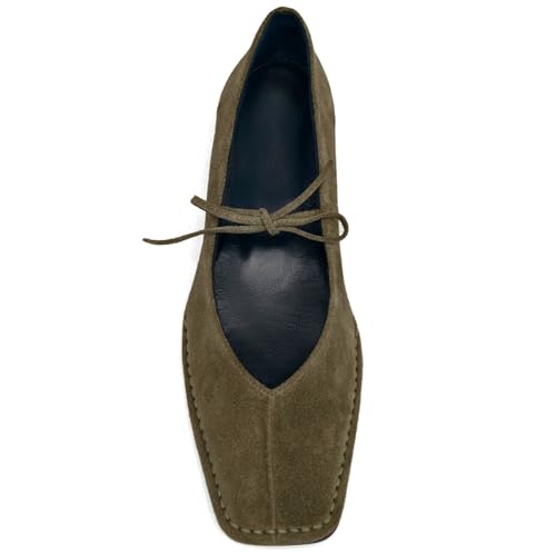 Image of Lace up Ballet Flats Women Square Toe Mary Jane Flats Bow Slip On Comfortable Ballerina Shoes