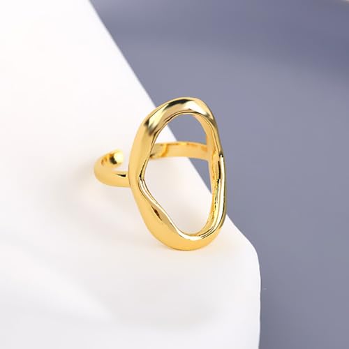 Minimalist Oval Band Ring for Women Gold-Toned Hollow Circle Open Wrap Finger Rings Adjustable Geometric Simple Jewelryfor Wedding Holiday4
