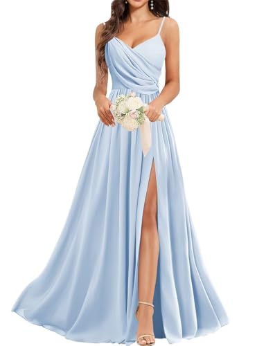 Robe demoiselle d'honneur longue mousseline pour femme avec fente fluide DSJ110