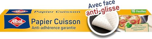 ALBAL Lot de 4 Papier cuisson 16 Feuilles Pré-découpées, Papier sulfurisé alimentaire anti-glisse et anti-adhérent, démoulage facile