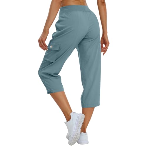 Women Cargo Capris Summer Casual Drawstring Capris Pants with Pockets Wide Leg Cropped Pants Outdoor Hiking Pants4