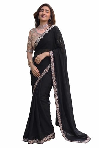 Image of Women's Designer Bollywood Soft Georgette Heavy Embroidery Sequins Work Sarees For Wedding With Blouse Piece