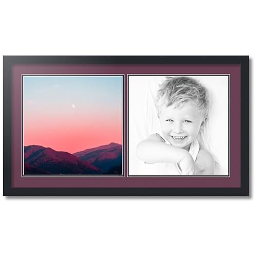 ArtToFrames Collage Photo Frame Double Mat with 2-14x14 Openings with Satin Black Frame and Ruby mat.