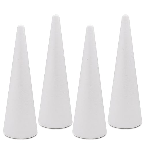Crafare 4 Pack Foam Cones Polystyrene Cone 3.66x11.8Inch for Christmas Tree Project Wedding Table Centerpiece Arts Crafts Supplies and Floral Arrangement