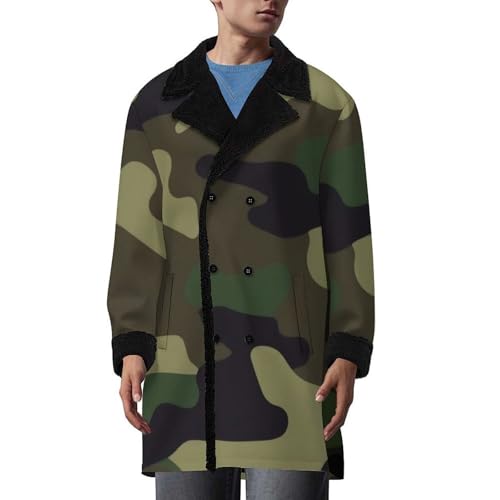Meaudiwes Fashion Warm Overcoat Double Breasted Trench Coat Lightweight Jacket Windbreaker Green Camouflage Army Camo