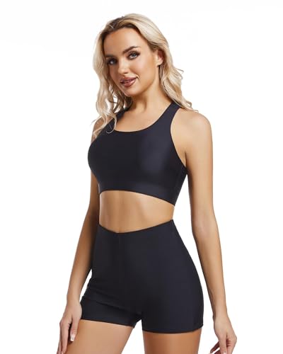 Women's Sports Bra Swim Bra Swimsuit Top Modest High Neck Bikini Bathing Suit Tops with Quick Dry UPF50+ Removable Padded2