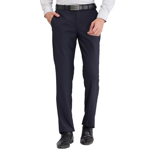 Image of Park Avenue Men's Mid Rise Regular Fit Structure Pattern Poly Viscose Blend Flat Front Formal Trouser