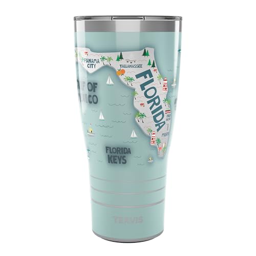 Tervis Traveler Vintage Florida Fun Map Triple Walled Insulated Tumbler Travel Cup Keeps Drinks Cold & Hot, 850.5 g, Stainless Steel