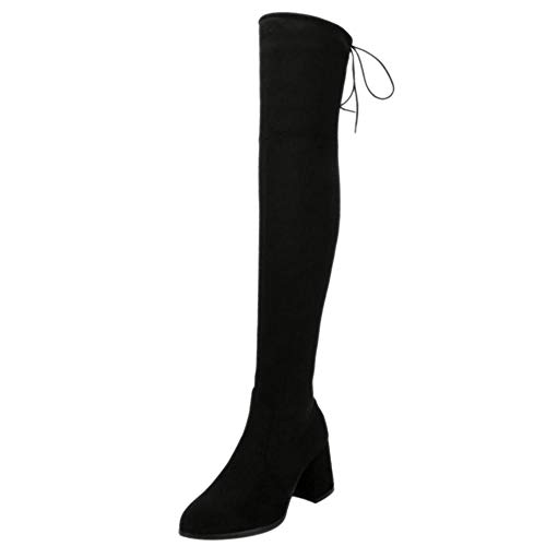 COOLCEPT Femmes Confort Talons Bloc Elastique Bottes Cuissarde Black Size 47 Asian Cover