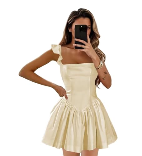 Clothfun Satin Flying Sleeves Short Homecoming Dresses 2025 for Teens Drop Waist Cocktail Dress CY268