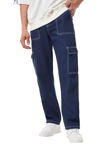 Image of Bewakoof Men Mid Rise Baggy Regular Fit Cargo Jeans|Cargo Jeans - Multi-Pocket Denim | Baggy Fit | Utility Streetwear
