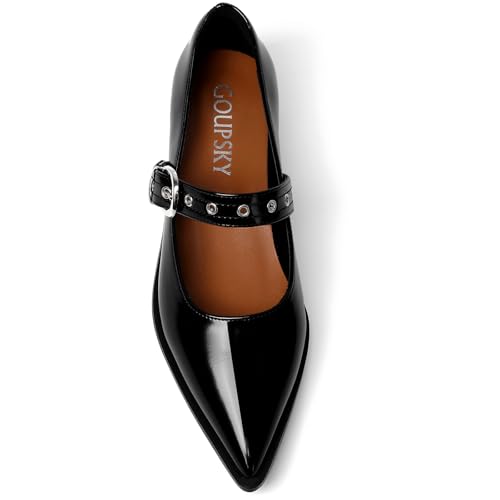 Mary Jane Shoes Women Chunky Low Heels Buckle Strap Pumps Womens Closed Pointed Toe Ballet Flats Causal Daily Dress Shoes3