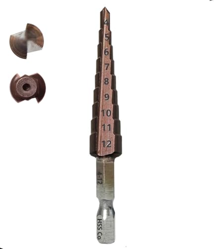 Hyamass 4-12mm Step Drill Bits, Double Straight Flute Step Bit for Metal