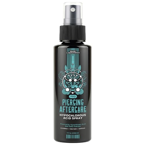 BASE LABORATORIES Piercing Aftercare Hypochlorous Acid Spray PRO - 8 OZ | Ear Piercing Cleaner | Saline Solution Piercing Aftercare - Saline Spray for Piercings, Bumps & Keloids | Ear, Nose, Belly